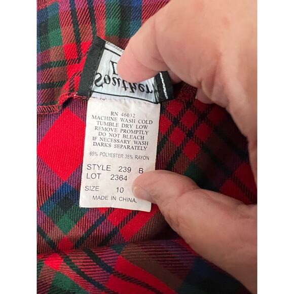 Vintage Southern Lady Red Plaid Tartan A-Line Midi Skirt Medium 10 Academia - Picture 5 of 6